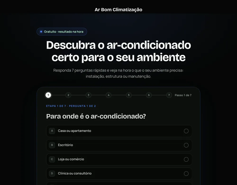 Página de diagnóstico com a marca de uma empresa de climatização